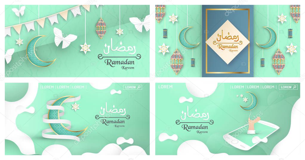 Template for Ramadan Kareem with green and gold color. 3D Vector