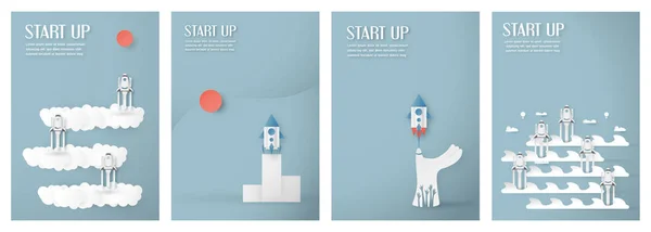 Ilustração vetorial com conceito de start-up no corte de papel, ofício e — Vetor de Stock