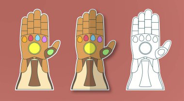 6 değerli taşlı Thanos eldiveni. Etiket pape vektör illüstrasyon