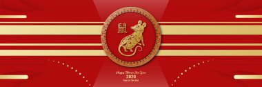 Mutlu Çin yeni yıl 2020, sıçan yılı. Şablon tasarım fo