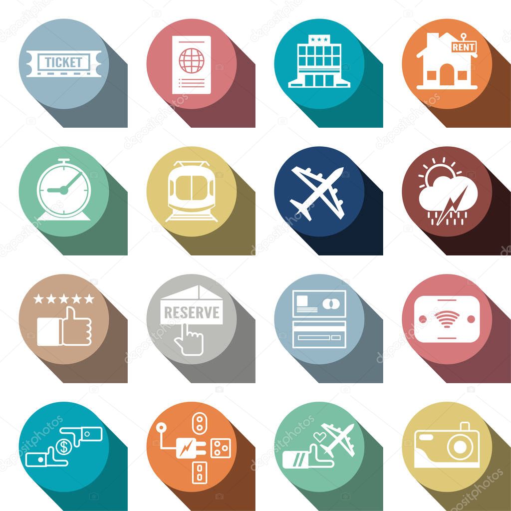 Bundle of icon design in concept of travel. Vector element in fl