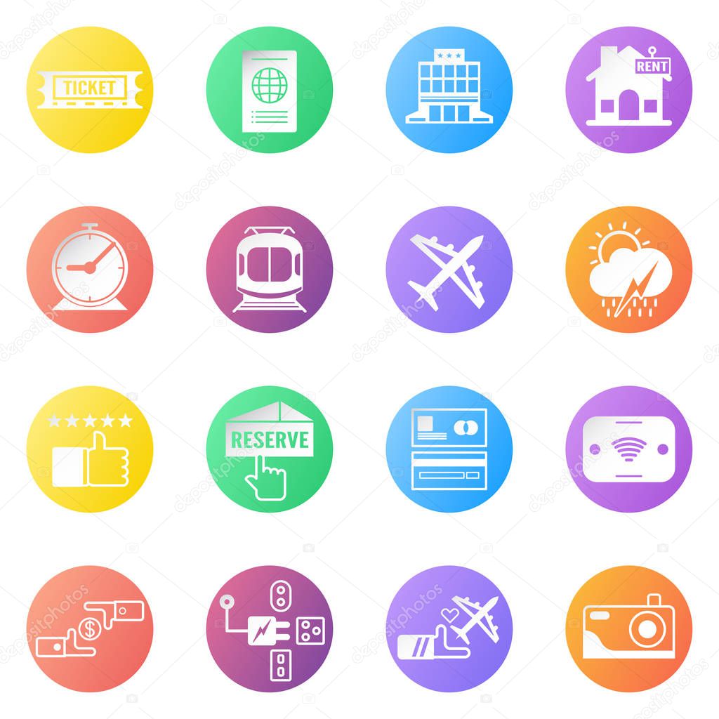 Bundle of icon design in concept of travel. Vector element in fl