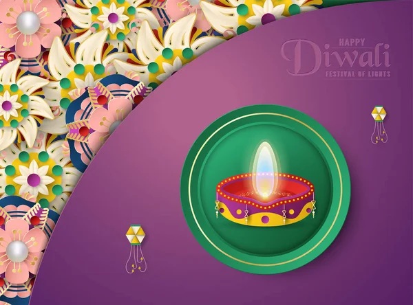Diwali es festival de luces del hindú para el fondo de la invitación , — Vector de stock