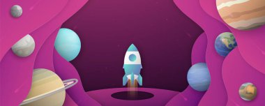 Roket evrenin galaksi uzayında uçuyor. Soyut gradi