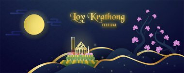 Loy Kratong festival of Thai people clipart