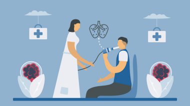 Spirometry is a test used to measure lung function. Chronic obstructive pulmonary disease causes breathing problems and poor airflow. Pulmonology vector illustration. clipart