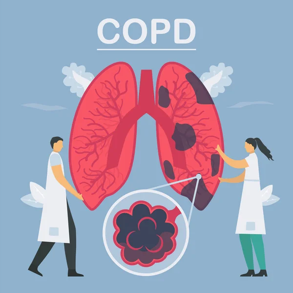 慢性閉塞性肺疾患またはCopd 肺に呼吸の問題および悪い気流がある 平面設計におけるベクトル図 — ストックベクタ