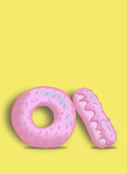 Illustratie Van Roze Pastel Donuts Een Gele Achtergrond Minimalisme Modetrend — Stockfoto