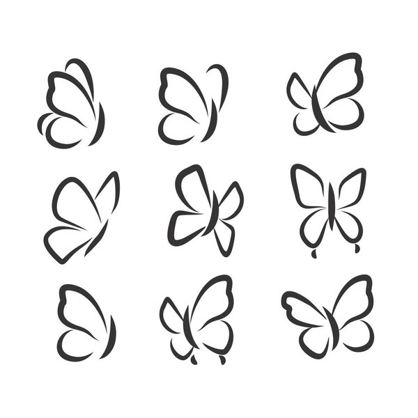 Black and white set with butterflies icons