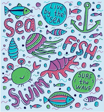 Deniz yazı illüstrasyon