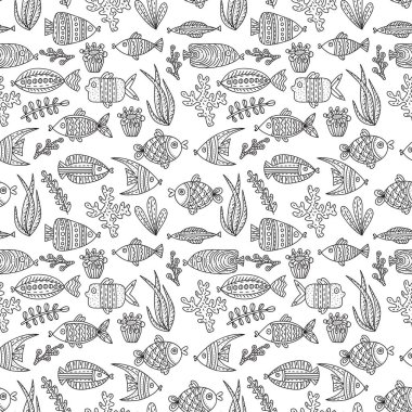 Sevimli balıklar ve yosunlar ile Seamless modeli