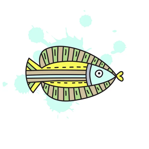 Doodle fish on color splash — Stock Vector
