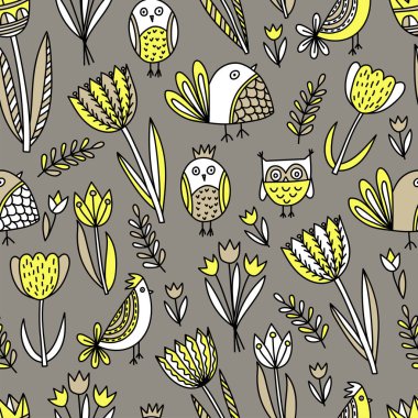 Deseni laleler ve kuşlar