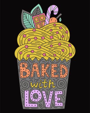 Aşk ile desteklenen. Çörek içinde yazı