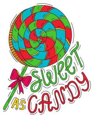 Tatlı olarak da şeker. Letteting ve sarmal lolipop illüstrasyon