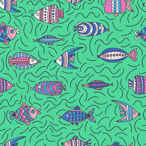 Varrat nélküli mintát aranyos hal — Stock Vector