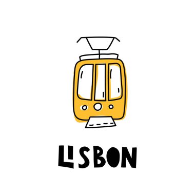 Sarı Lizbon tramvay doodle tarzı