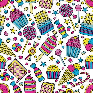 Şekerler doodle tarzı ile Seamless modeli