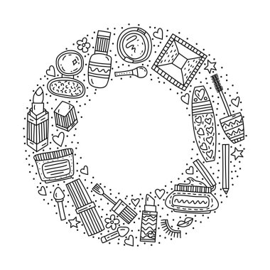 Makyaj doodle illüstrasyon çember çerçeve