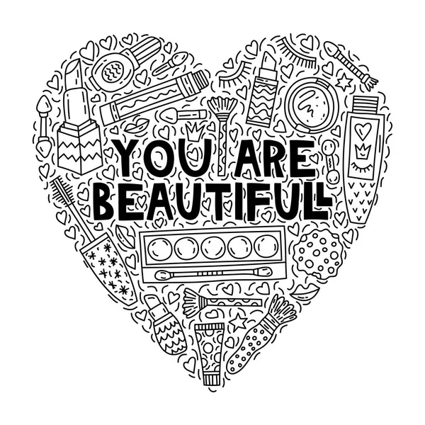 Είσαι πανέμορφη. Γράμματα με doodle — Διανυσματικό Αρχείο