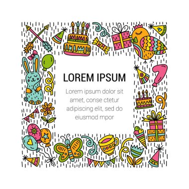 Parti hayvanları ile şirin kare çerçeve