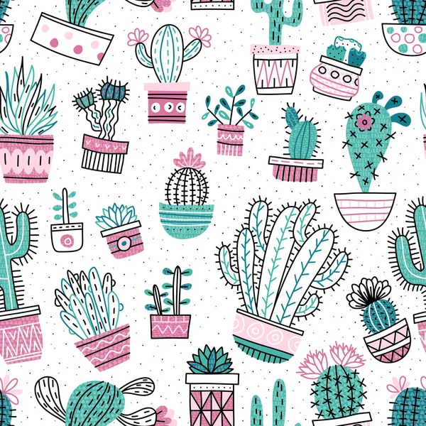 Patrón sin costuras con cactus y suculentas — Archivo Imágenes Vectoriales