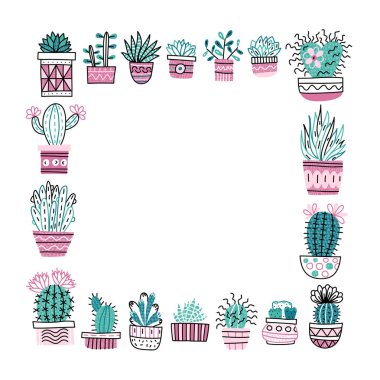 Kaktüsler ve sulu meyveler ile kare çerçeve