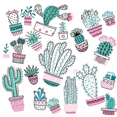 Sevimli kaçmak kaktüsler ve sulu meyveler seti