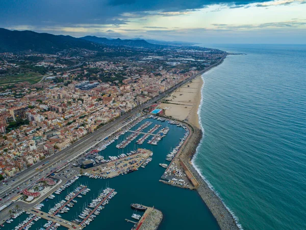 Aerial Photo Sea Port Yacht Club Montgat Sunset East Barcelona — стокове фото