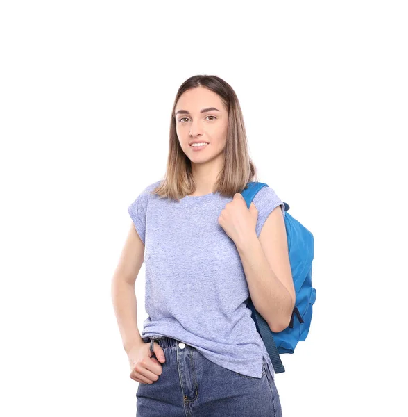 Menina Bonita Estudante Isolado Fundo Branco — Fotografia de Stock