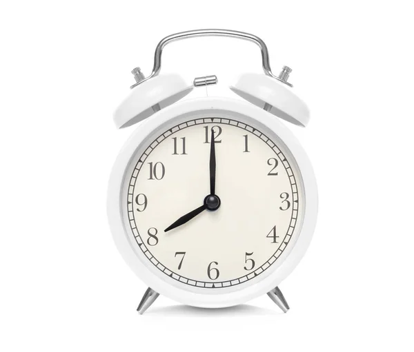 Beyaz arkaplanda beyaz alarm saati izole edildi