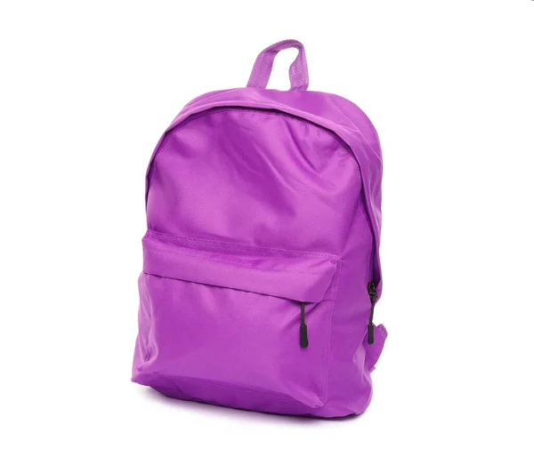 白色隔离的紫色校服背包 图库图片