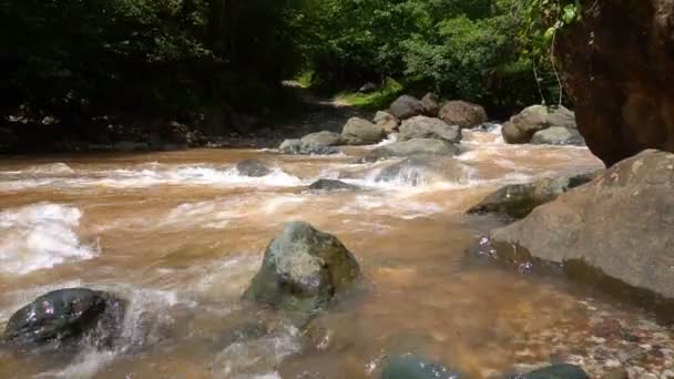 Gebirgsfluss mit Felsen und Geröll — Stockvideo