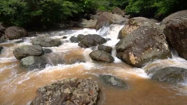 Rio de montanha com rochas e pedregulhos — Vídeo de Stock