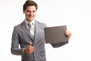 İşadamı gösteren tabela. Beyaz bir arka plan üzerinde Studio.