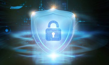 Siber Güvenlik Konsepti. Sayısal Arkaplanda Kapatılmış Asma Kilit.