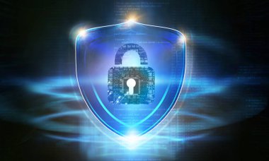 Siber Güvenlik Konsepti. Sayısal Arkaplanda Kapatılmış Asma Kilit.