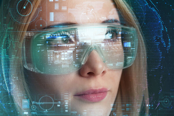 Business, Technology, Internet and network concept.A young girl 