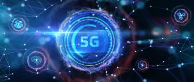 5G ağı konsepti, yüksek hızlı mobil internet, yeni nesil ağlar. İş, modern teknoloji, internet ve ağ kurma kavramı. 3B illüstrasyon.