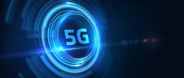 5G ağı konsepti, yüksek hızlı mobil internet, yeni nesil ağlar. İş, modern teknoloji, internet ve ağ kurma kavramı. 3B illüstrasyon.
