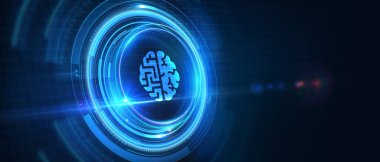 Yapay zeka (yapay zeka), makine öğrenme ve modern bilgisayar teknolojileri kavramları. İş, Teknoloji, İnternet ve ağ konsepti. 3B illüstrasyon.