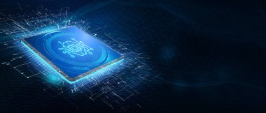 Nesnelerin interneti - IOT konsepti. İşadamı IOT ürünleri ve çözümler sunuyor. Genç işadamı, sanal ekran 3D illüstrasyon üzerinde IoT metin ile soyut çipi seçin.