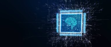Yapay zeka (yapay zeka), makine öğrenme ve modern bilgisayar teknolojileri kavramları. İş, Teknoloji, İnternet ve ağ konsepti. 3B illüstrasyon.