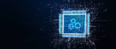 İş, Teknoloji, İnternet ve ağ konsepti. Otomasyon Yazılım Teknolojisi İşlem Sistemi 3D illüstrasyon.