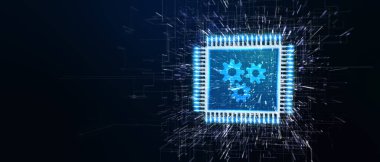 İş, Teknoloji, İnternet ve ağ konsepti. Otomasyon Yazılım Teknolojisi İşlem Sistemi 3D illüstrasyon.