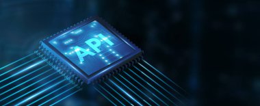 API - Uygulama Programı Arayüzü. Yazılım geliştirme aracı. İş, modern teknoloji, İnternet ve ağ kurma kavramı.