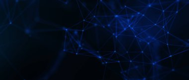 Soyut fütüristik, koyu mavi arka planda çokgen şekilli teknoloji. Dijital teknoloji konsepti tasarla. 3d illüstrasyon