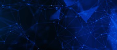 Soyut fütüristik, koyu mavi arka planda çokgen şekilli teknoloji. Dijital teknoloji konsepti tasarla. 3d illüstrasyon