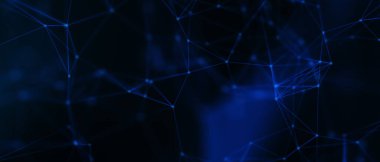 Soyut fütüristik, koyu mavi arka planda çokgen şekilli teknoloji. Dijital teknoloji konsepti tasarla. 3d illüstrasyon