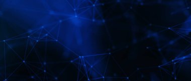 Soyut fütüristik, koyu mavi arka planda çokgen şekilli teknoloji. Dijital teknoloji konsepti tasarla. 3d illüstrasyon